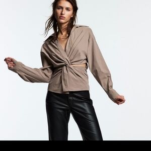 Zara Front Cut out Long Sleeve Blouse Size L